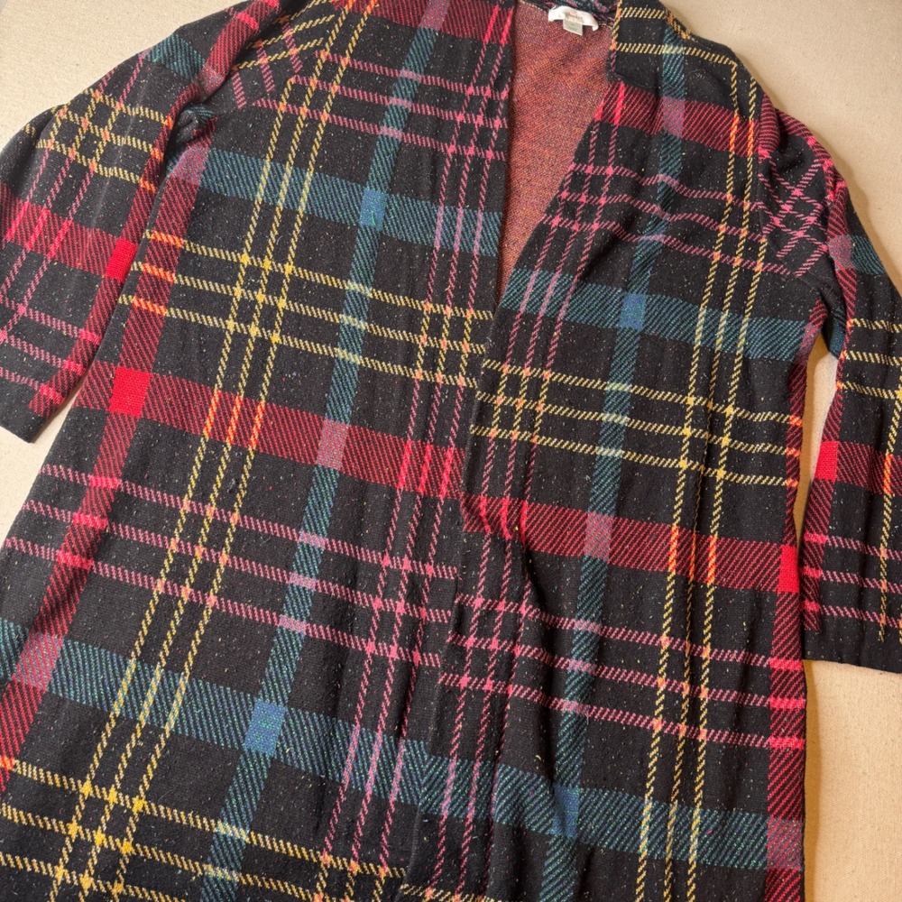 CJ Banks Womens 3X Plaid Open Front Longline Holiday Cardigan